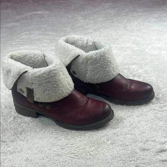 Rieker Amy 95891-35 burgandy sherpa fleece and yarn side zip boots, 40 or 8.5 - Picture 3 of 12